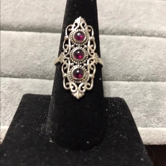 New Sterling Silver Pink Ruby Trio Triple Ring Size 8-8.25 w/Filigree Setting - Picture 14 of 16